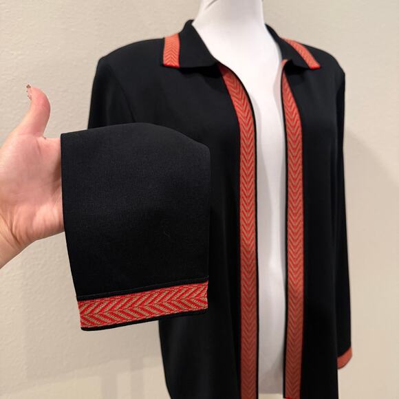 Ming Wang Black Open Front Cardigan Red Trim M Office Career Quiet Luxury Preppy - Picture 4 of 8